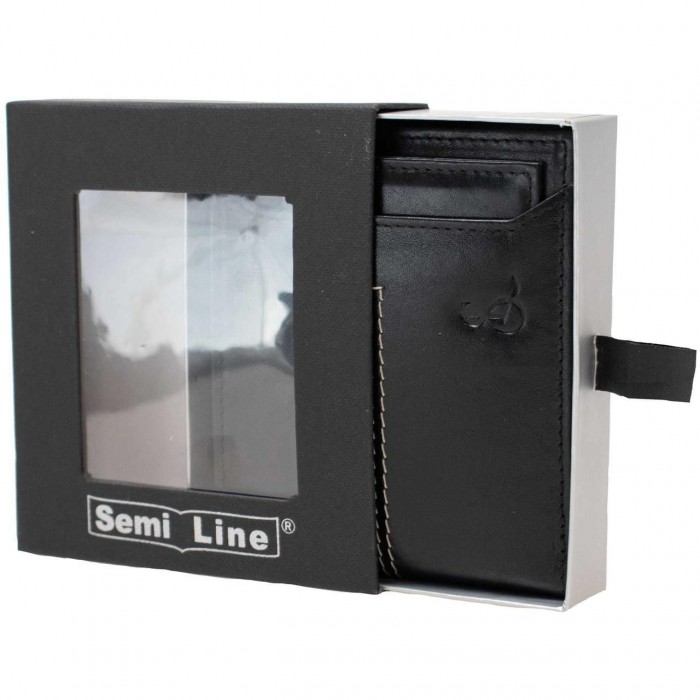 Чоловіче шкіряне портмоне Semi Line RFID Чорне P8267-0 з захистом RFID, 10 кишень для карток та відділенням