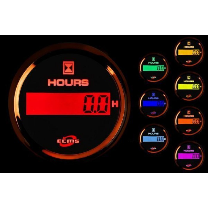 Счетчик моточасов судовой для лодки и катера ECMS HLH2-BG-HS 52мм золотая рамка черный дисплей 12V цифровой п