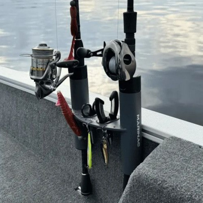 Тримач вудилища подвійний настінний алюміній чорний Marinac 2 вудилища для кріплення на борту човна кишені