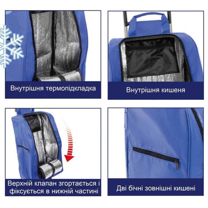 Сумка-колесо Casa Si Buddy Blue CS93077Y06B с термоизоляцией и шестью колесами для покупок и пляжа 40 л