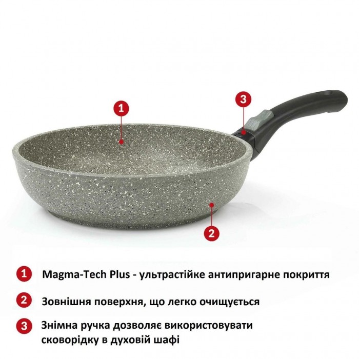Сковорода Флонал Монолит 20 см MOIPB2090 с антипригарным покрытием Магма-Тек Плюс и съемной ручкой для