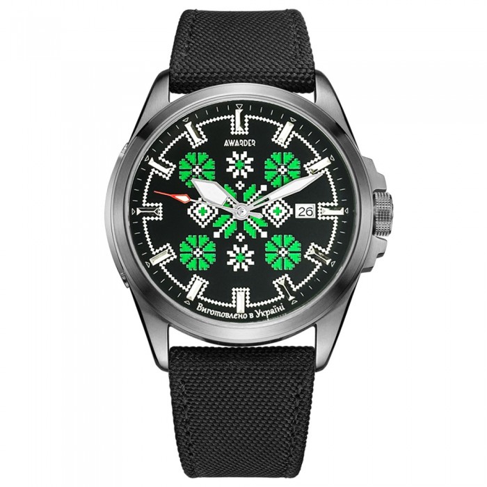 Awarder Embroidery Silver-Green Black Automatic 10ATM