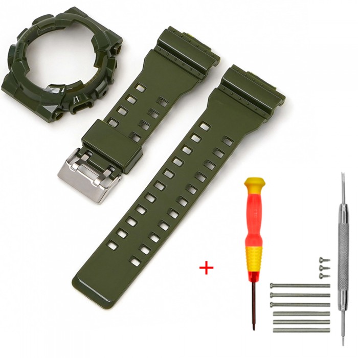 Ремінець + безель (рант) для Casio G-Shock GA-100 Army Green-Glossy SI